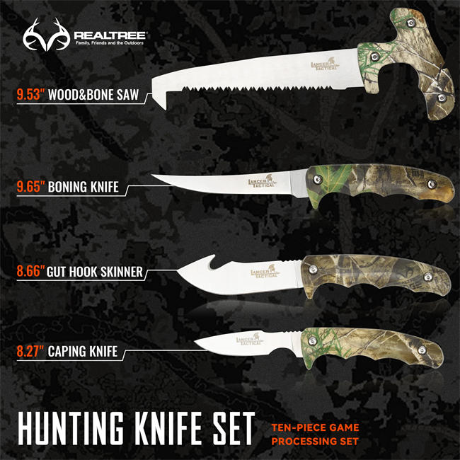 Field Dressing Kit Hunting Knife Set Deer Cleaning Kit Skinning Knife Real Tree Edge Camo, Hunting Stuff, Hunters, for Hunting, Fishing, Camping, Survival